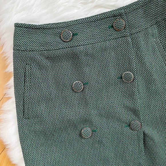 LOFT green button front tweed wool 70's mini skirt - Picture 2 of 8
